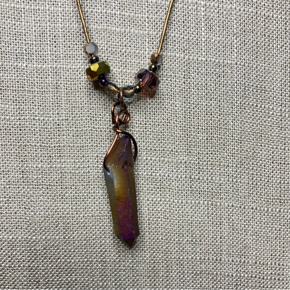 Hand Crafted Boho Electroplated Quartz And Crystal Bead Necklace NEW - Picture 6 of 10